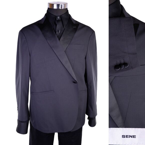 Sene Solid Gray Tuxedo Blazer Unstructured Blazer Jacket Coat Size 50XS EUC - Picture 1 of 13